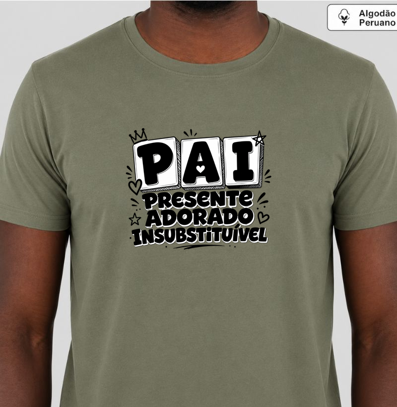 Camiseta Algodão Peruano "Cubos P&B" - Branca ou Oliva