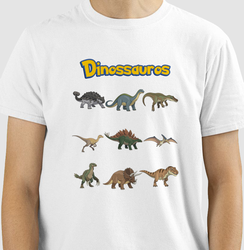 Camisa Algodão Estampada Dinossauros Pokemon Lista T-rex Premium Dinoloco