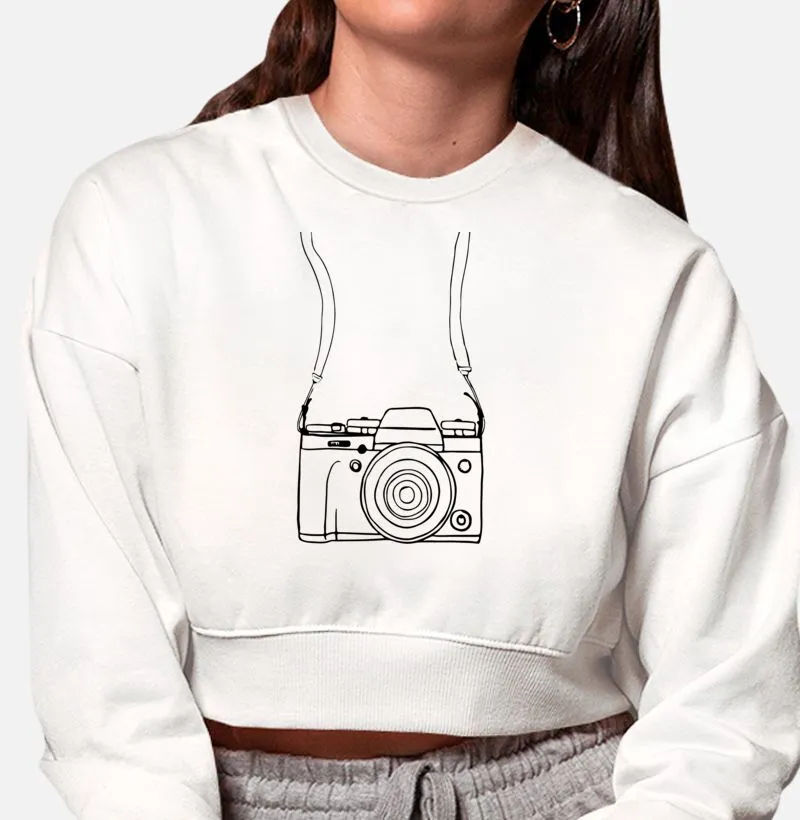 Moletom cropped feminino câmera fotográfica