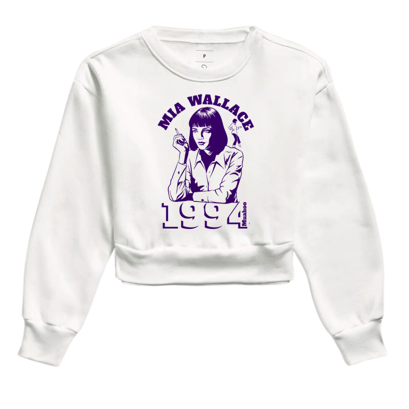 Cropped Moletom Branca Pulp Fiction Mia Wallace 1994 - Muahoo