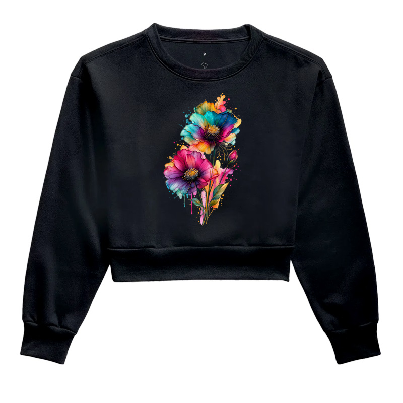 Aquarela em Flor - Cropped Moletom