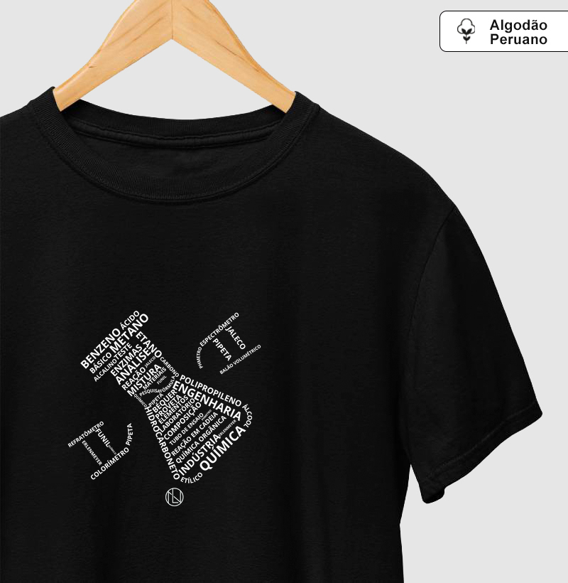 Camiseta algodão peruano Químico palavras 