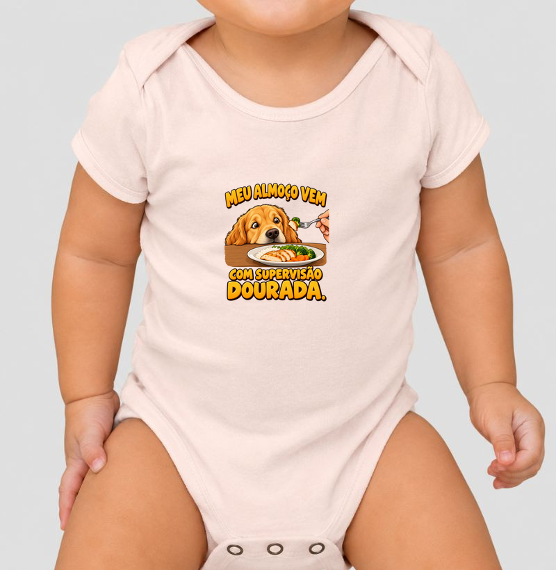 Meu almoço vem com supervisão dourada. - Body Infantil