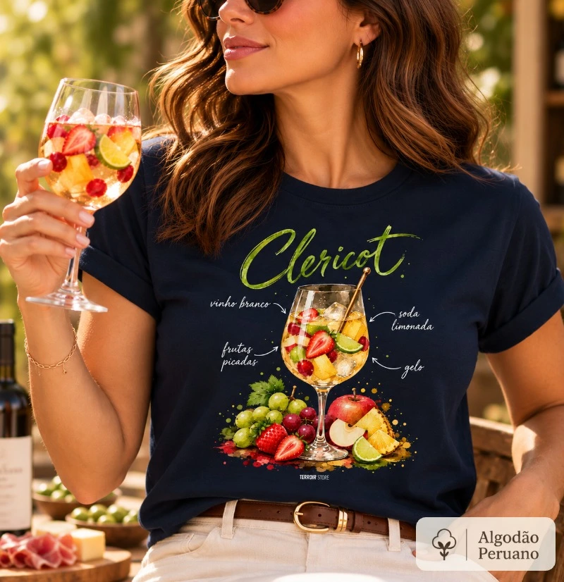 Camiseta Algodão Peruano Clericot – Drink com Vinho Branco e Frutas - Camiseta Algodão Peruano