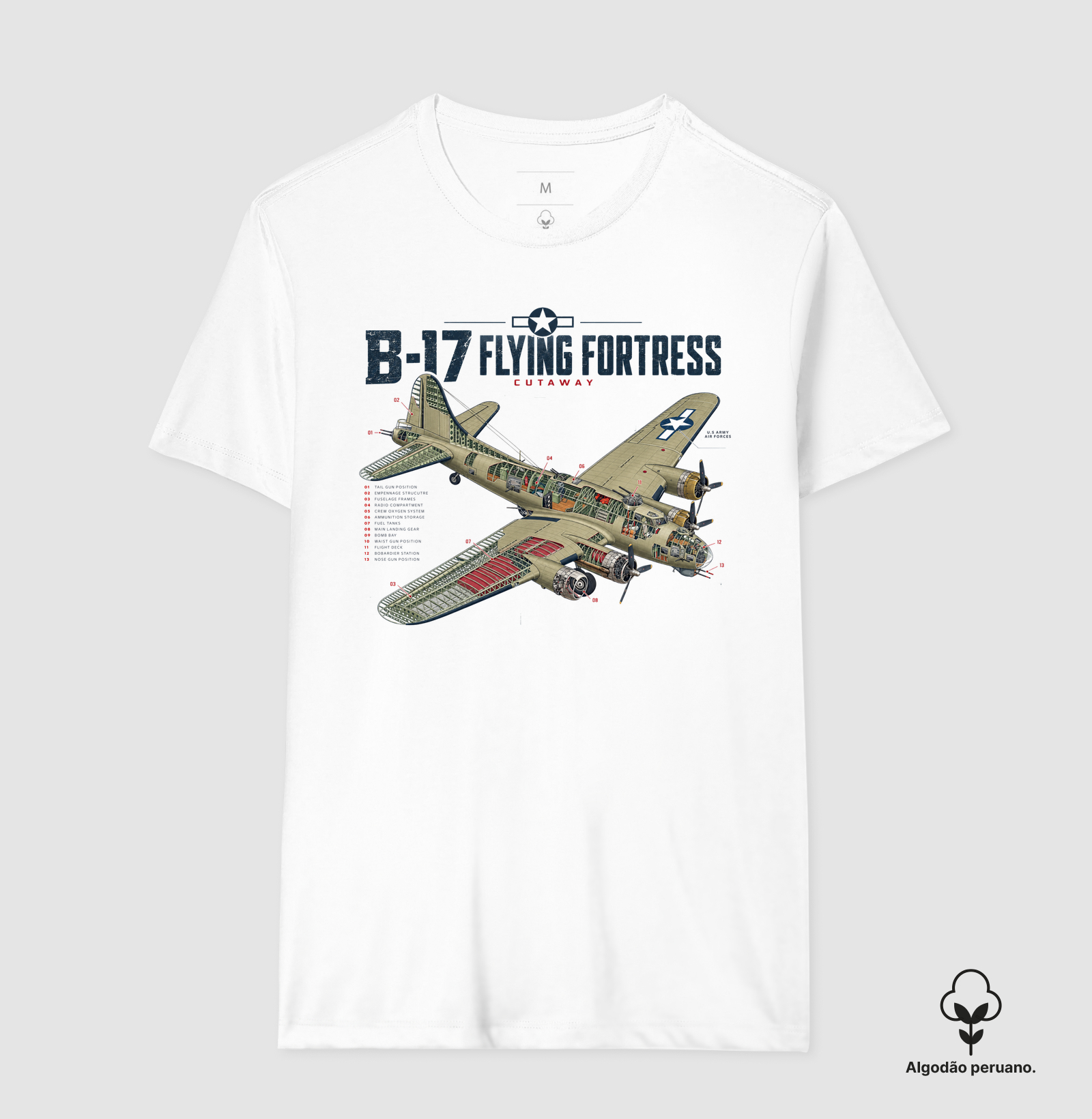 Boeing B-17 Flying Fortress | Cutaway - Camiseta Algodão Peruano