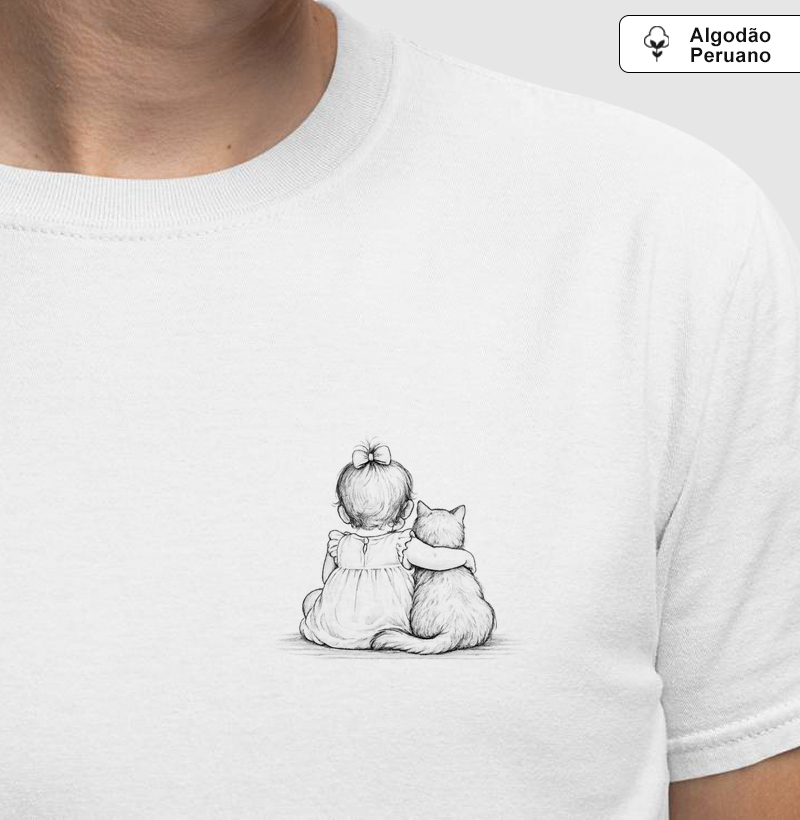 Abraço bebê menina e um gato (algodão peruano)