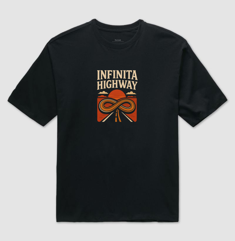 Camiseta Oversized Infinita Highway. Coleção Música. Unissex. Algodão Premium. 