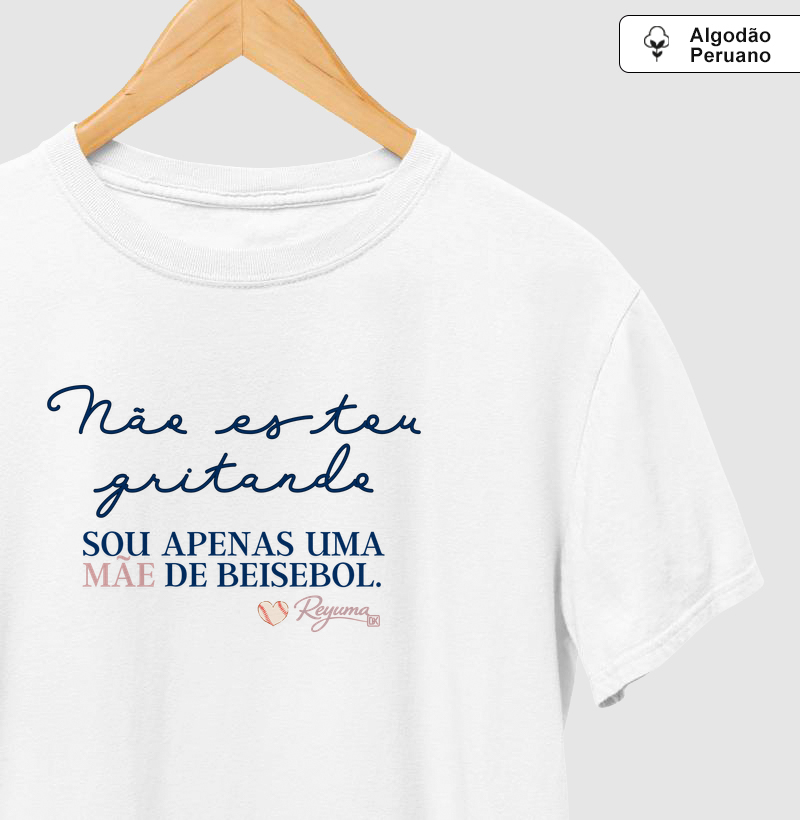 Camiseta Feminina de Algodão Peruano Baseball "Não estou gritando" - Mãe e Filho