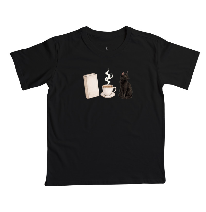 Entre Livros, Cafés e Gatos - Camiseta Infantil