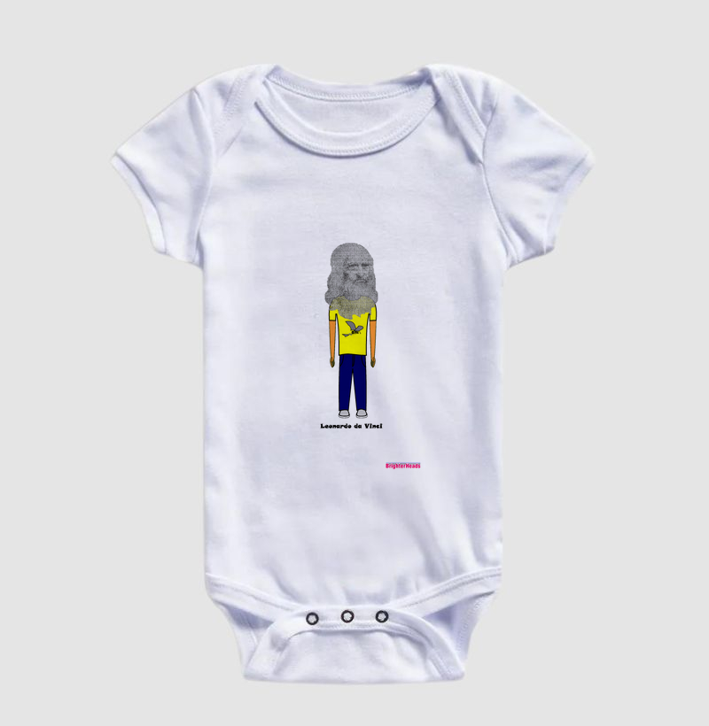 Body Bebê Algodão Premium Estampa: BrighterHeads - Leonardo da Vinci #R99