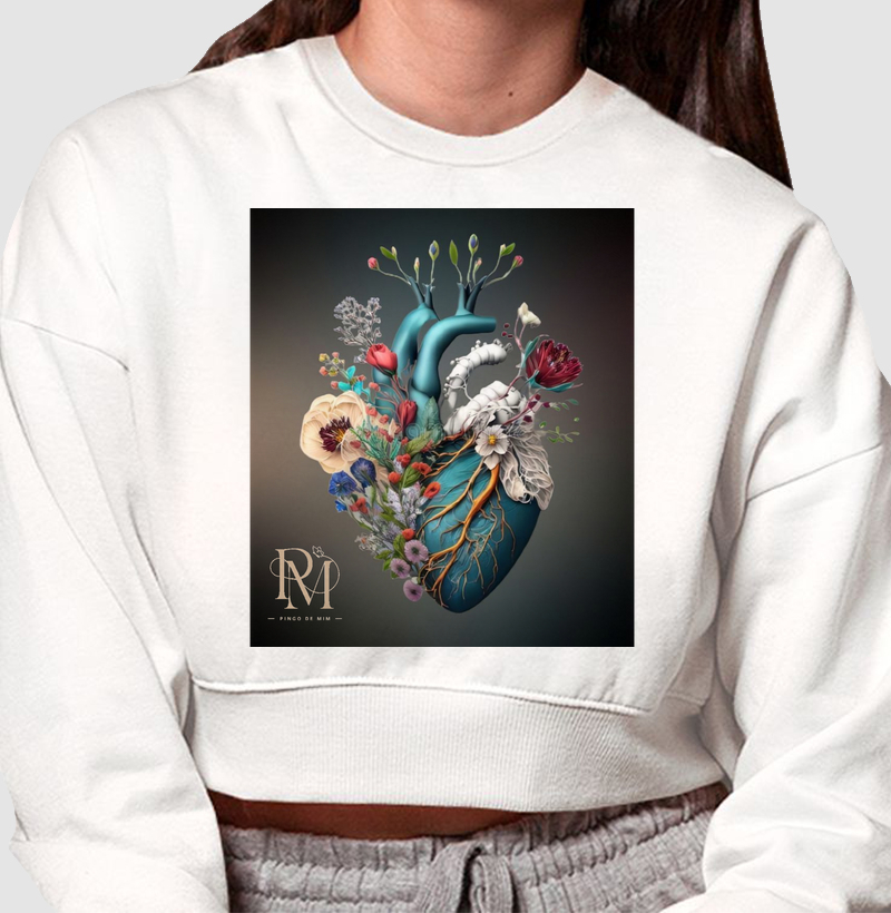 Cropped Moletom- Coração Flower Blue