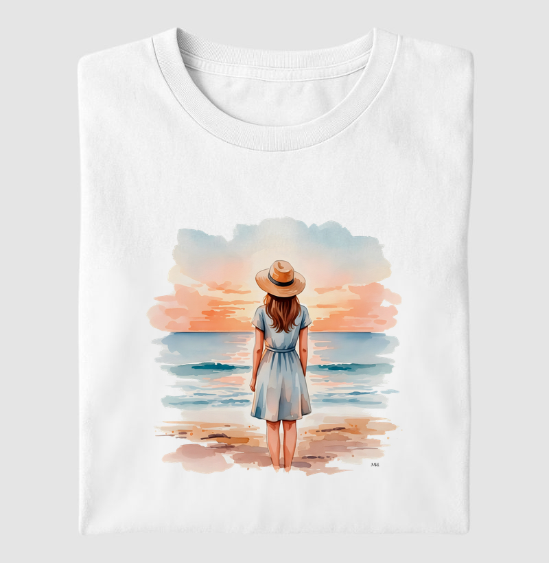 Camiseta Algodão Premium - Entardecer à Beira-Mar