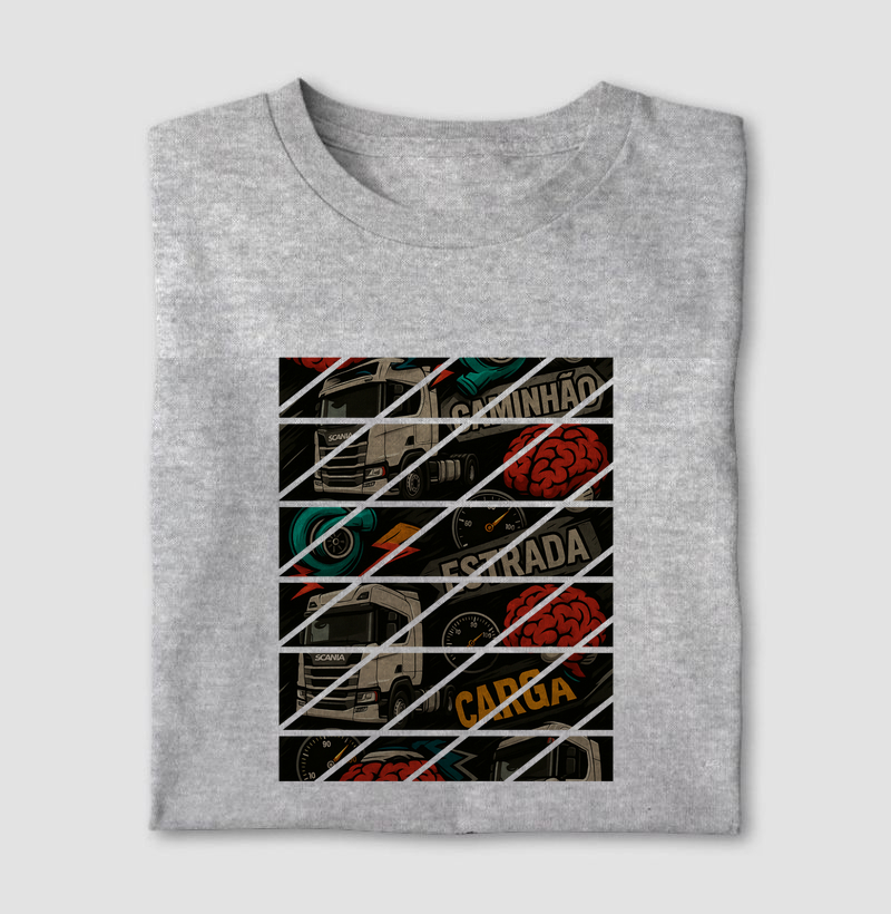 Caminhão, estrada, carga.