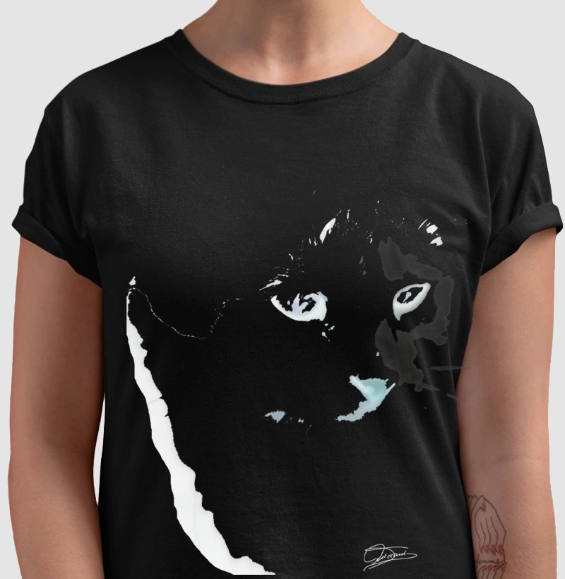 CAMISETA RESERVA.INK MASCULINA E FEMININA ARTE COADA - Negro Gato