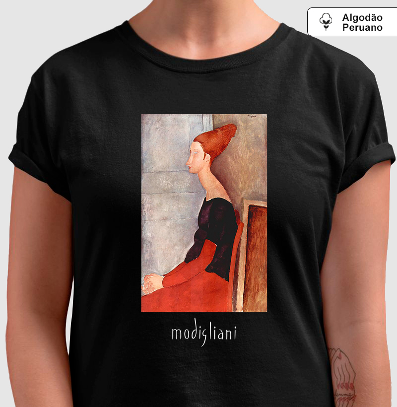 Camiseta Algodão Peruano Tanguis Jeanne Hébuterne de Perfil Modigliani 