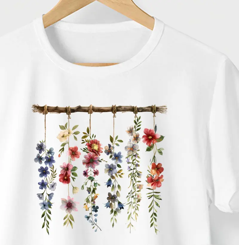 Camiseta Cordão de Flores | Arte Floral Delicada