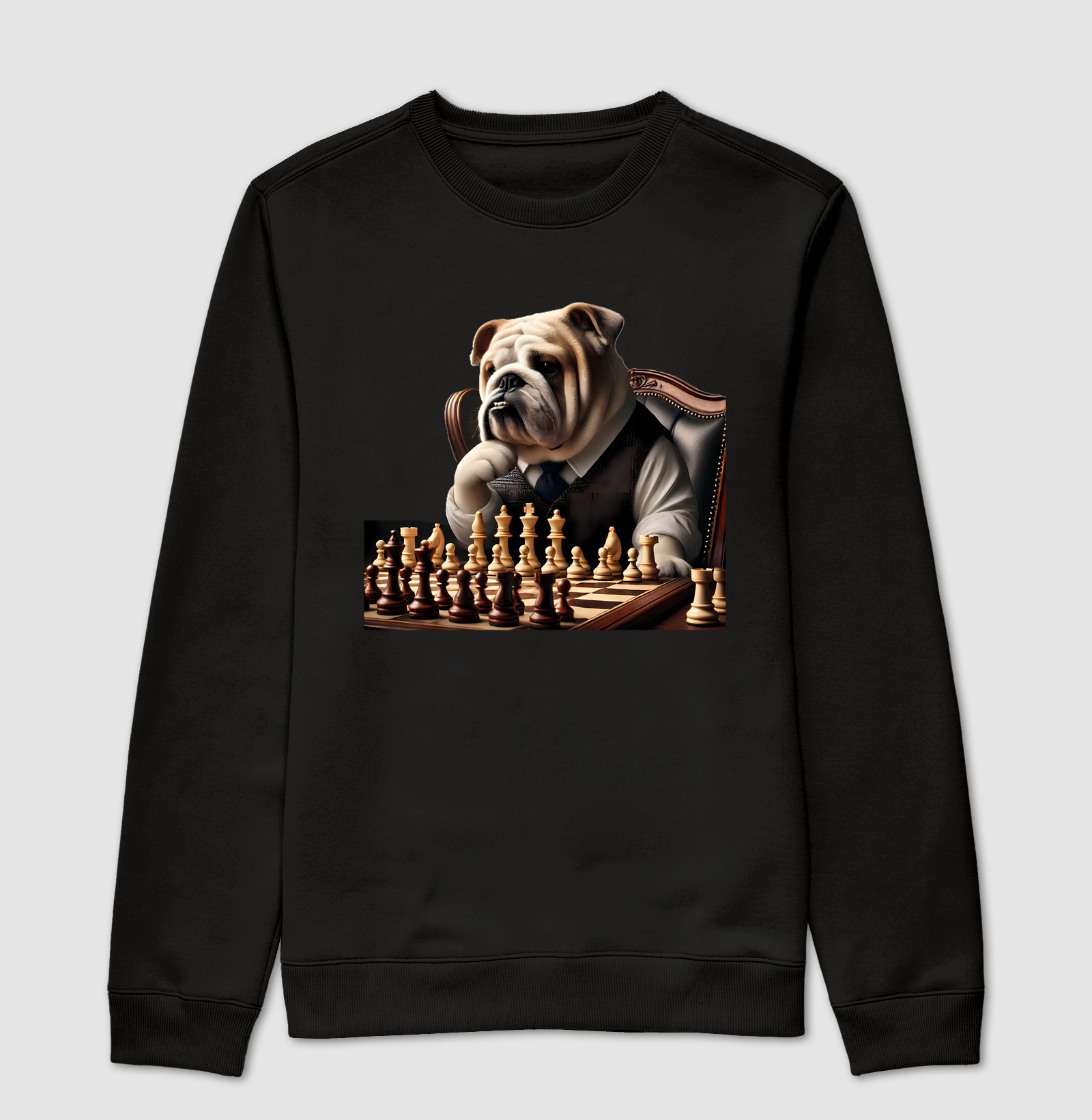 Bulldog jogando xadrez