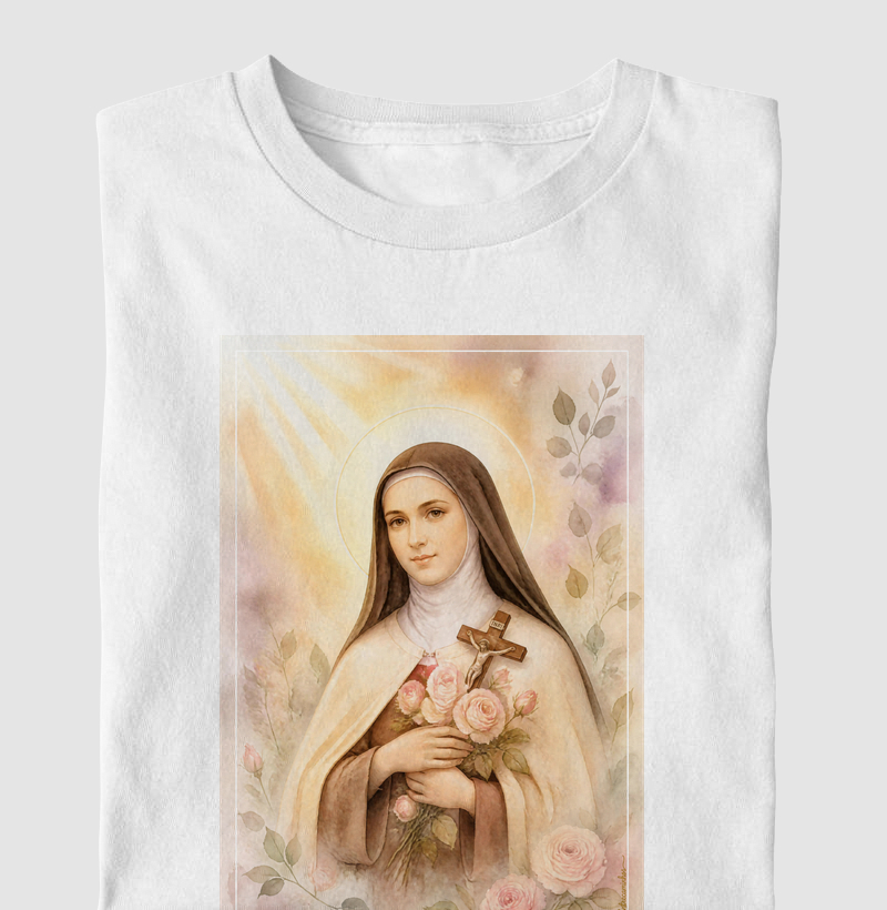 Santa Teresinha do Menino Jesus - Arte em Aquarela com Rosas