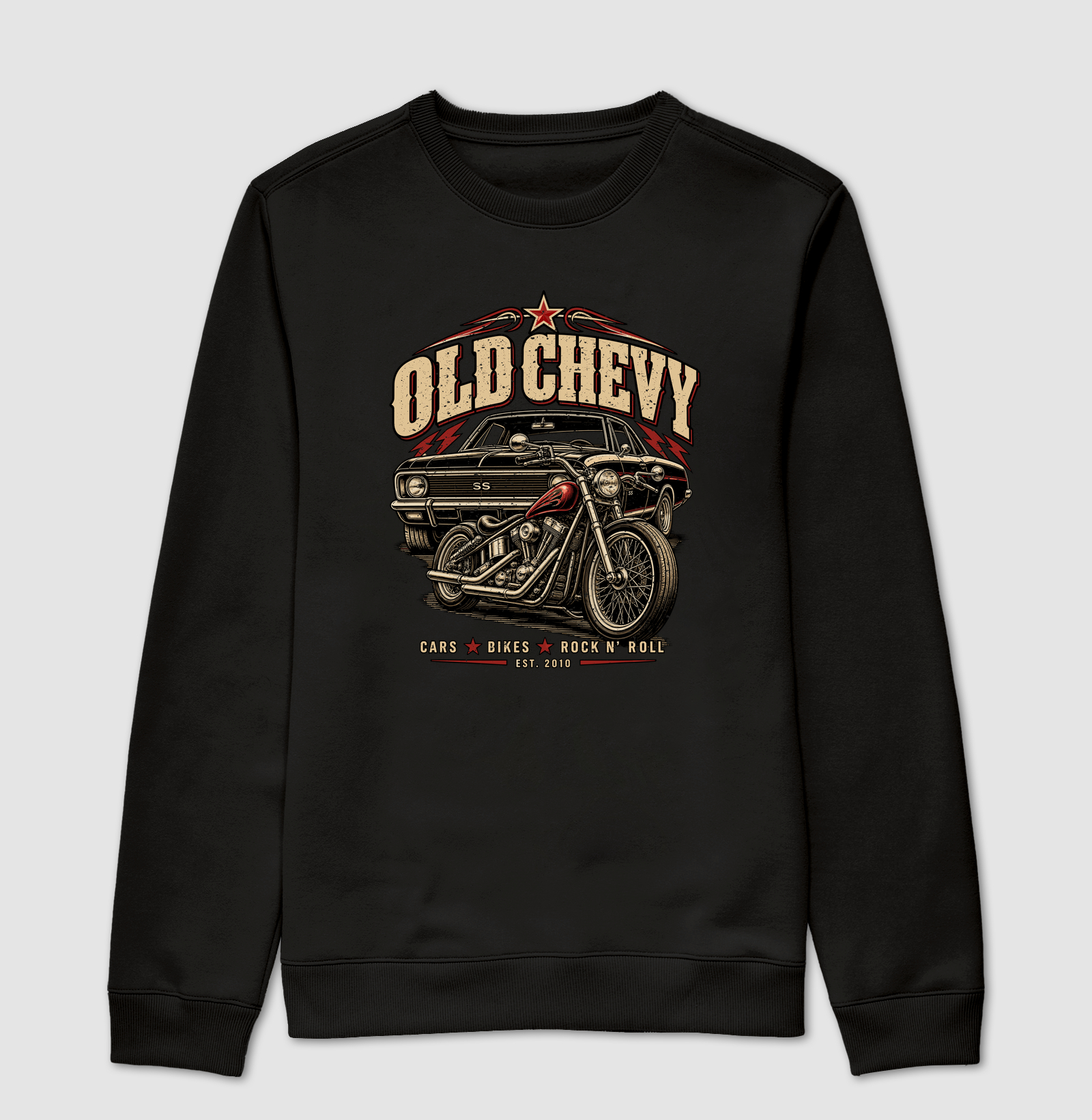Two Wheels & Four | Steel & Wheels - Old Chevy - Suéter Moletom