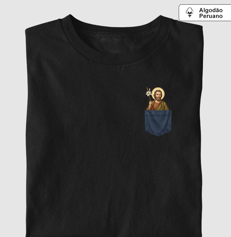 Camiseta Algodão Peruano São José Com Cajado