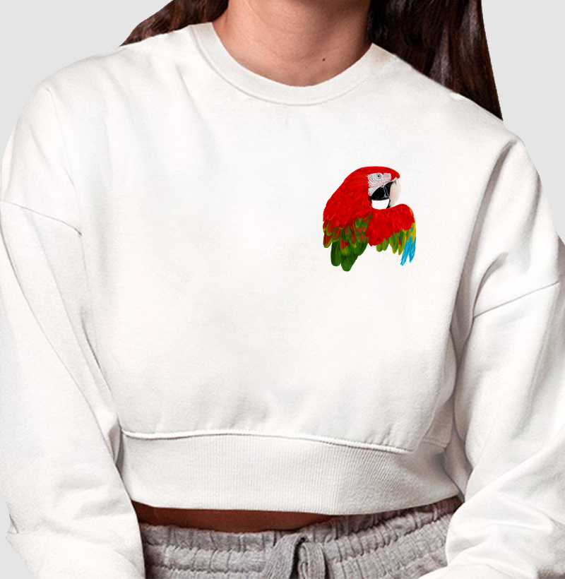 Mini Aves - Arara vermelha - Moletom Cropped