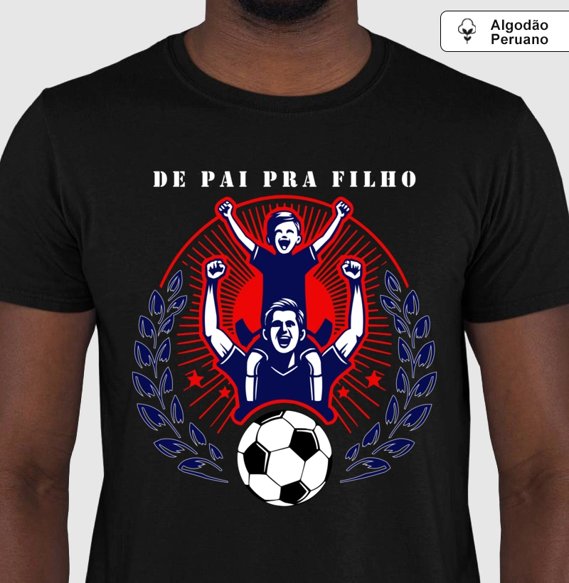 Camiseta De Pai Pra Filho Algodão Peruano - Azul, Vermelho e Branco
