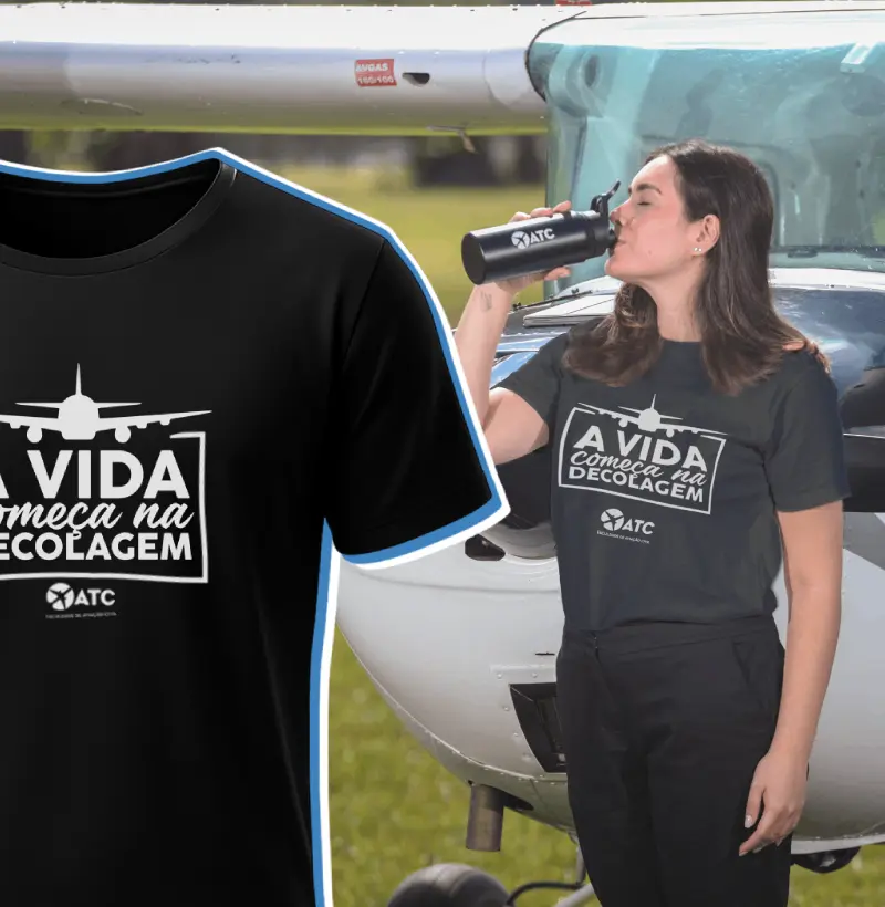 Camiseta "A vida começa na decolagem" - Linha Pilotos ATC