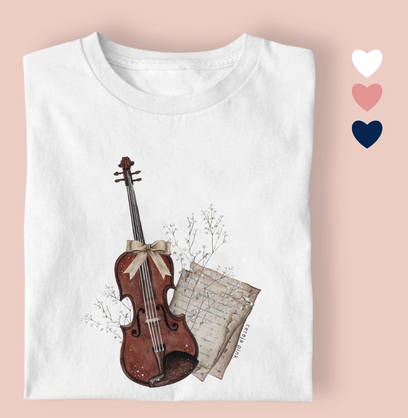 Camiseta Feminina Ilustrada Som Violino