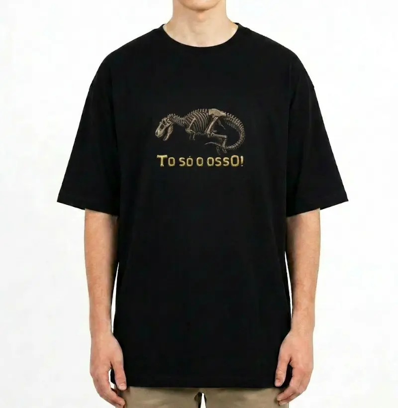 Camiseta Dinossauro Oversized T-rex TÔ Só o Osso Algodão Premium Dinoloco