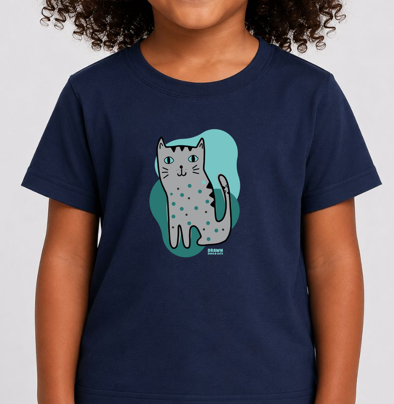 Desenho de gato cinza com fundo verde
