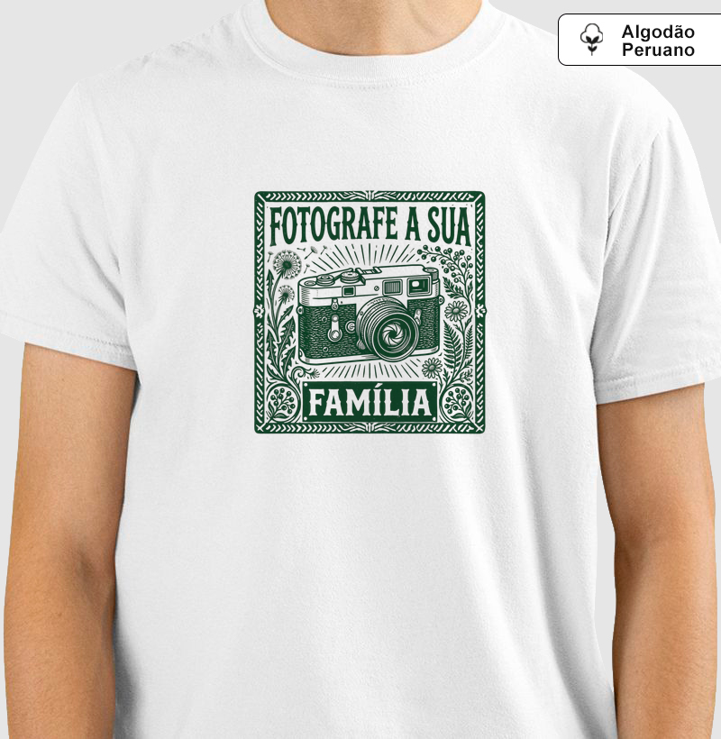 Camiseta de Algodão Peruano - Fotografe a sua família - ilustração verde
