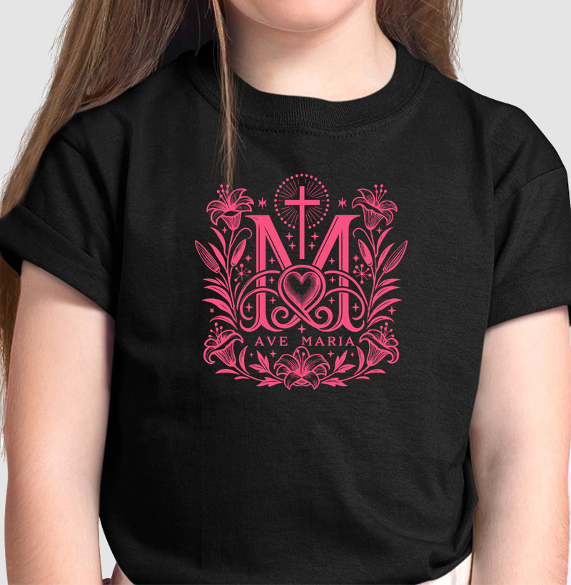 Camiseta Infantil Ave Maria Rosa