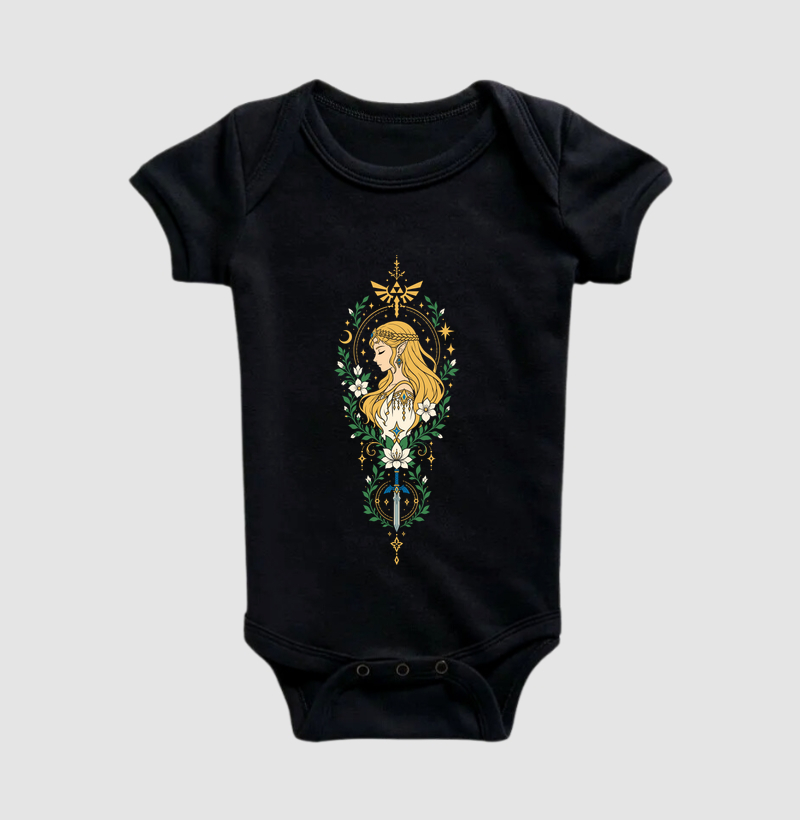 Zelda de Perfil – Moldura Floral - Body Infantil