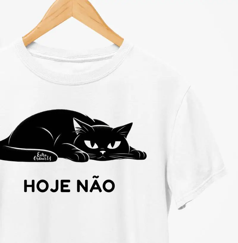Camiseta Gato com Preguiça "Hoje Não"