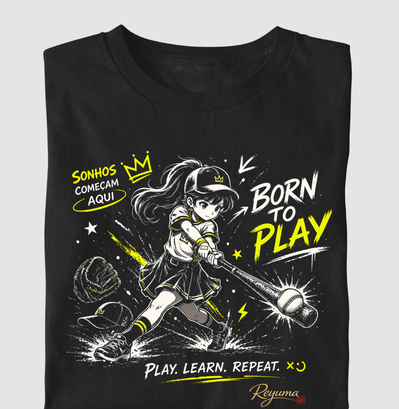 Camiseta Infantil, Menina, Juvenil Baseball "Sonhos Começam Aqui" - Algodão 100% 