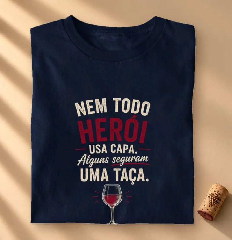 Camiseta Vinho - Nem Todo Herói Usa Capa. Alguns Seguram Uma Taça. - Camiseta