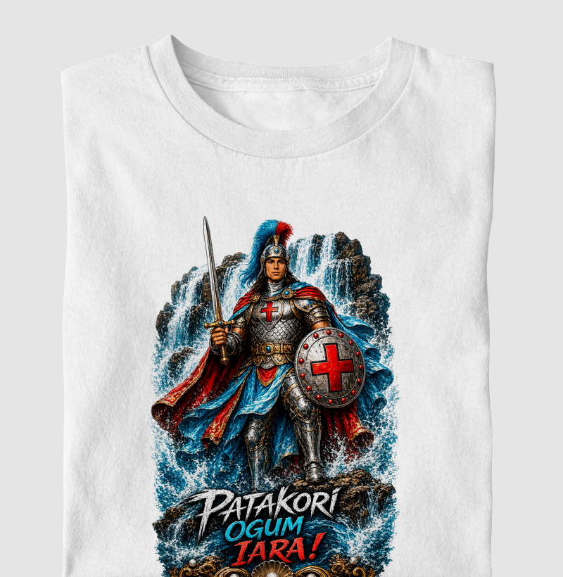 Camiseta Ogum Iara: O Equilíbrio entre a Força e o Axé das Águas Doces