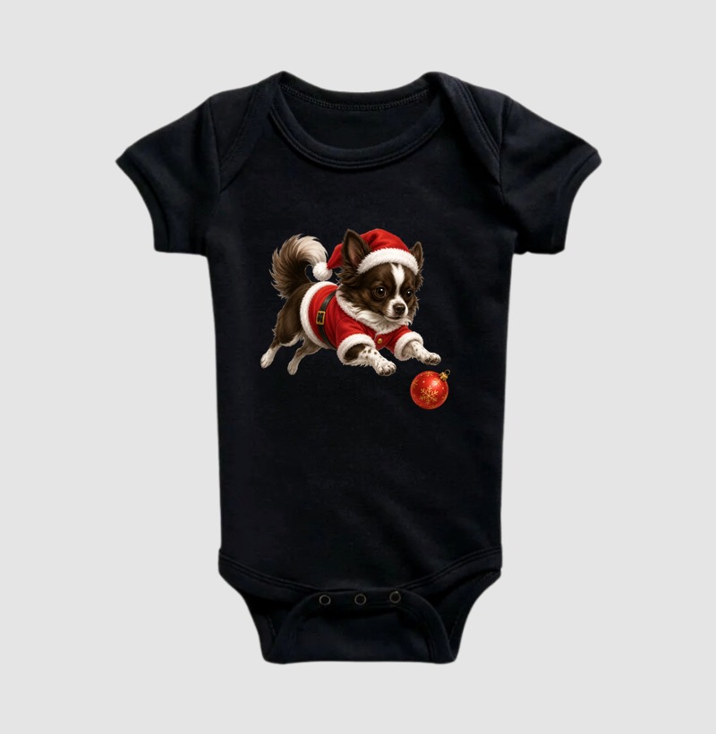 Chihuahua Pelo Longo Marrom - Natal - Body Infantil