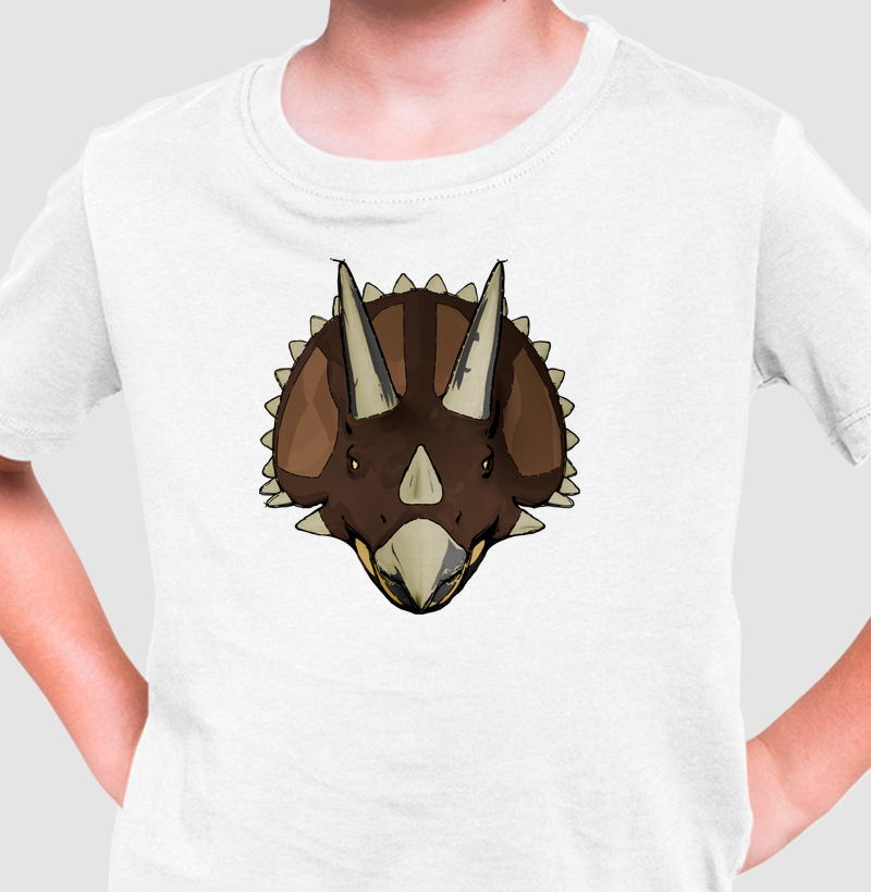 Camiseta Dinossauro Triceratops Cabeçada Algodão Premium Dinoloco