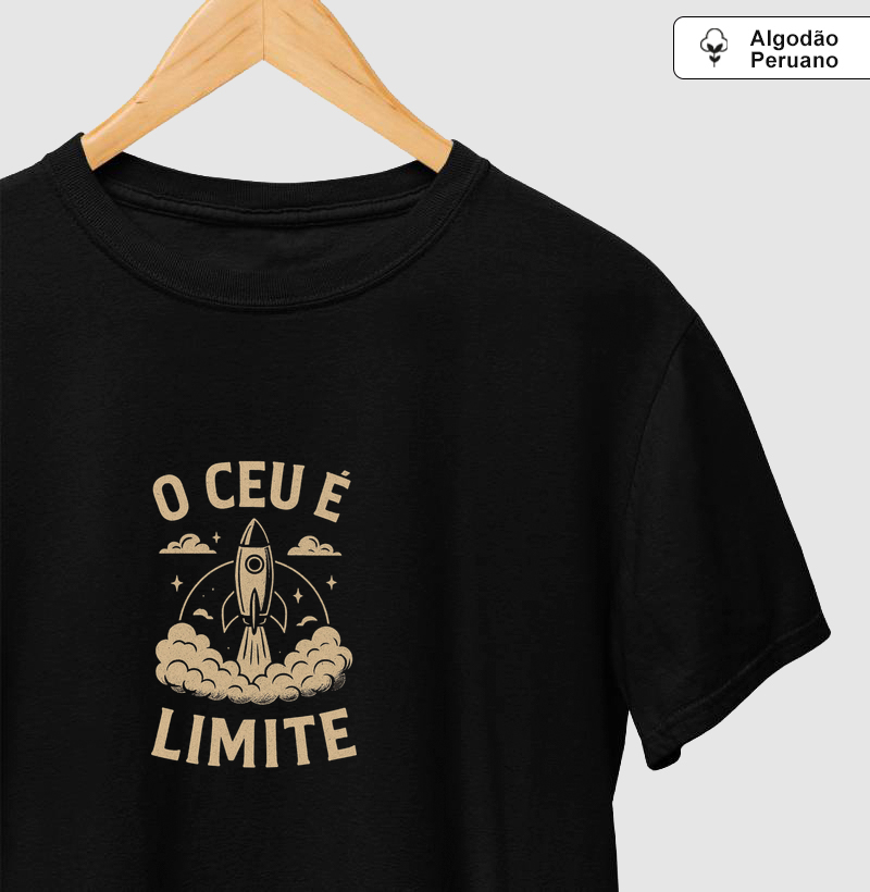 Camiseta O céu é o limite! Coleção Música. Masculina e Feminina. Algodão Peruano.