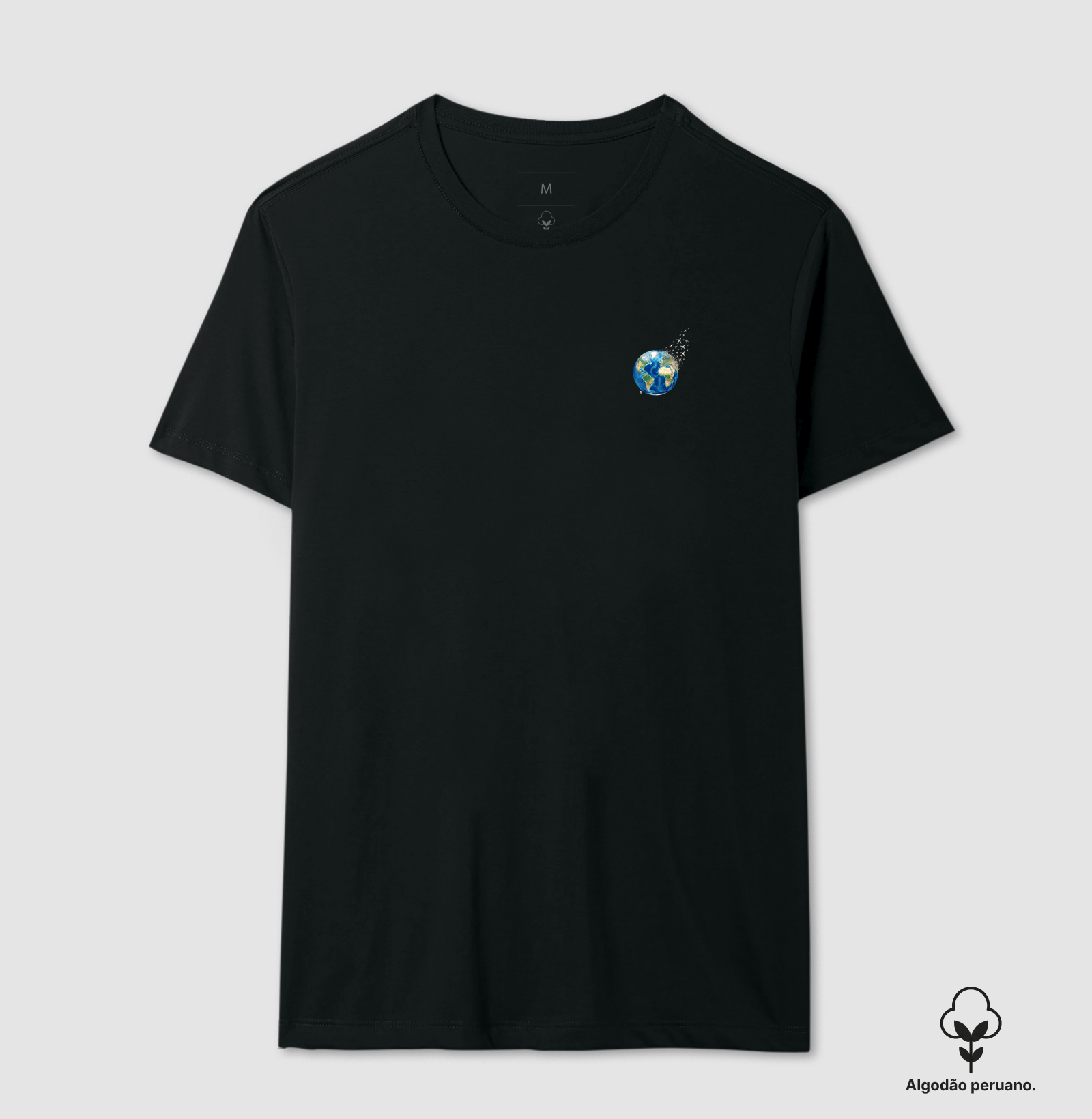 Camiseta Globo Terrestre Avioes Dispersos Bolso | Arte 3D Viagem Mundo Pocket | Colecao Viciados em Viagem