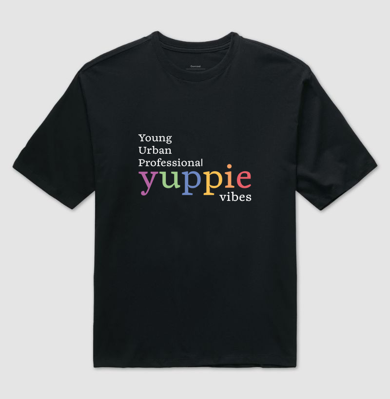 Camiseta Preta Oversized - Yuppie Vibes (Colorido)