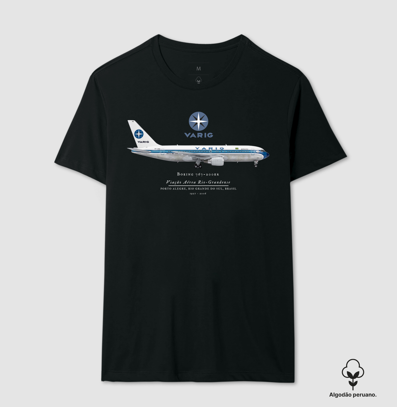 Boeing 767-200ER - Varig - Camiseta Algodão Peruano