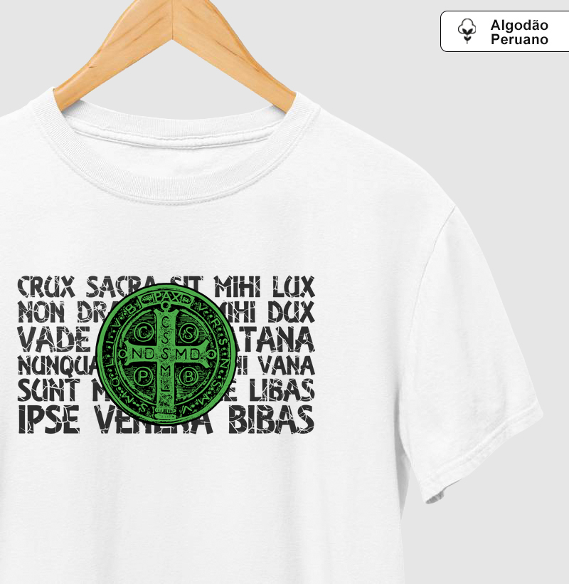 Medalha de São Bento e a Oração cor Verde - Algodão Peruano