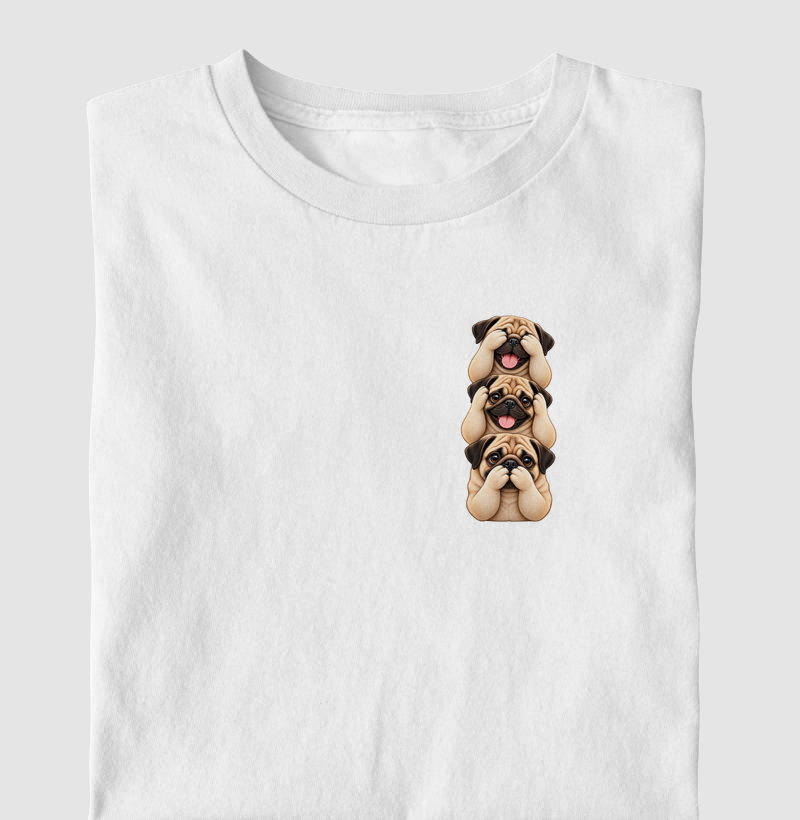 Ver, ouvir e falar versão Pug (minimal) - Camiseta Infantil