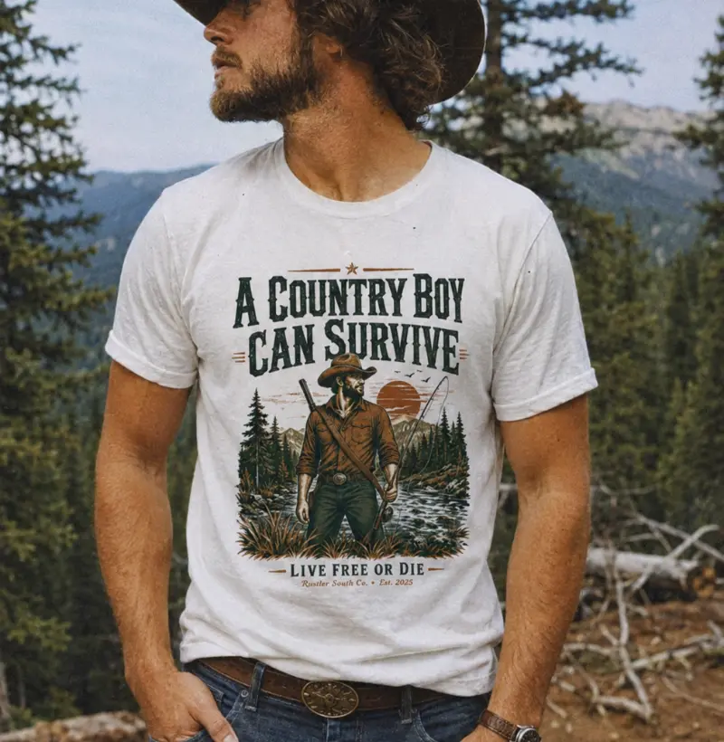 Camiseta Country Adventure A Country Boy Can Survive – Live Free or Die