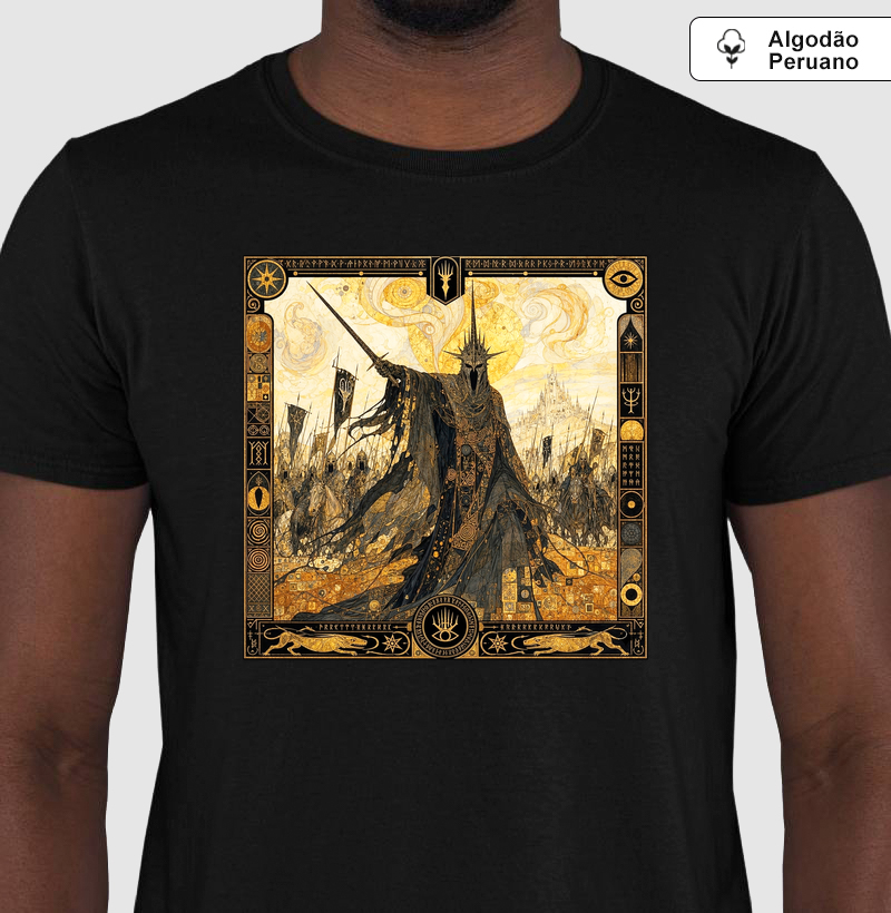 Camiseta Rei das Trevas Rei-Bruxo de Angmar Dark Fantasy Medieval em Algodão Peruano Tanguis 