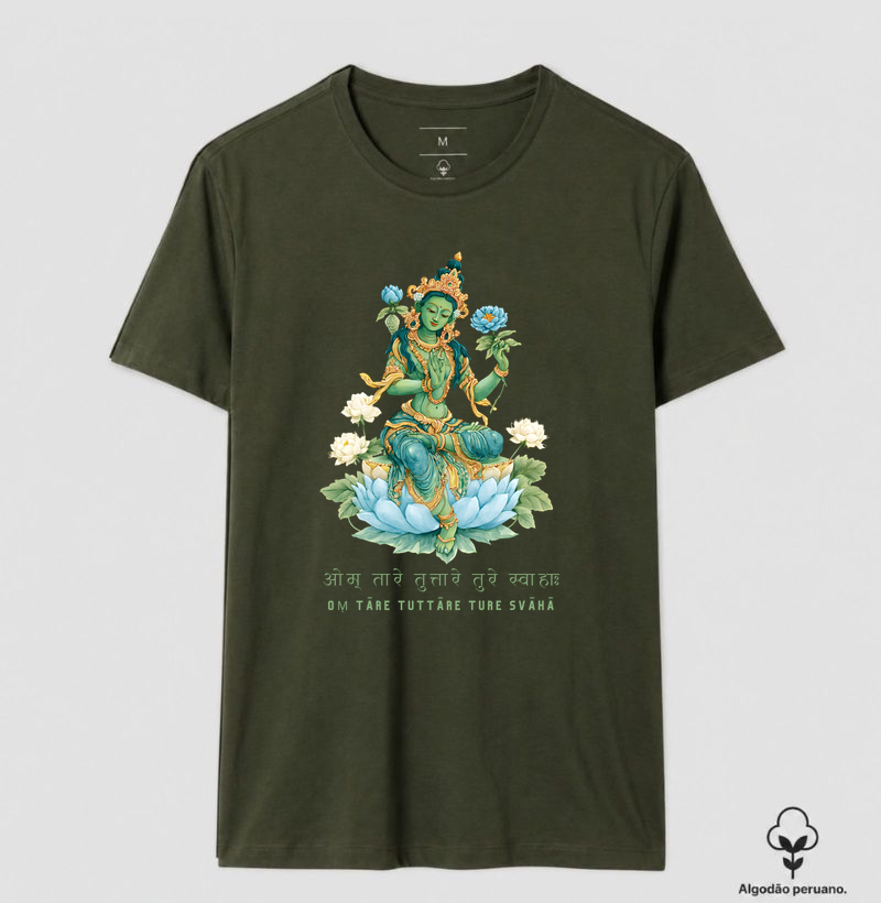 Oṃ tāre tuttāre - Camiseta Algodão Peruano