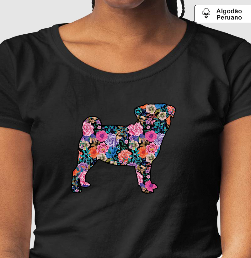 Camiseta Pug Floral - Pelo & Pano