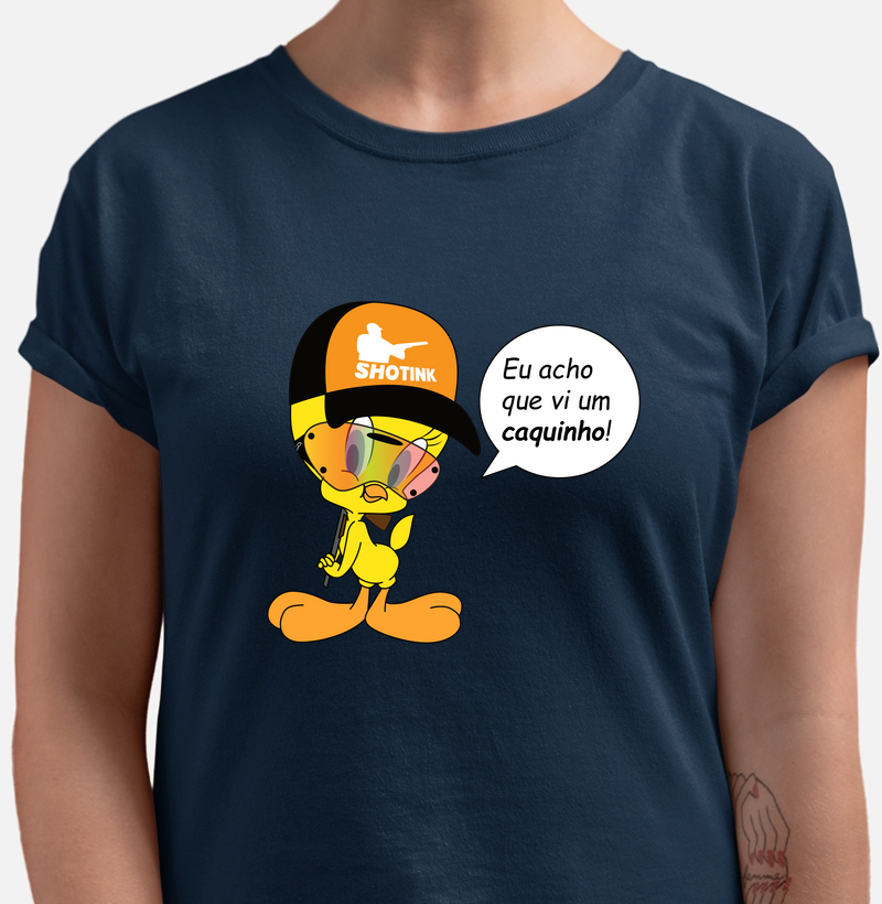 Camiseta "Eu Acho Que Vi um Caquinho!" - Humor no Tiro Esportivo